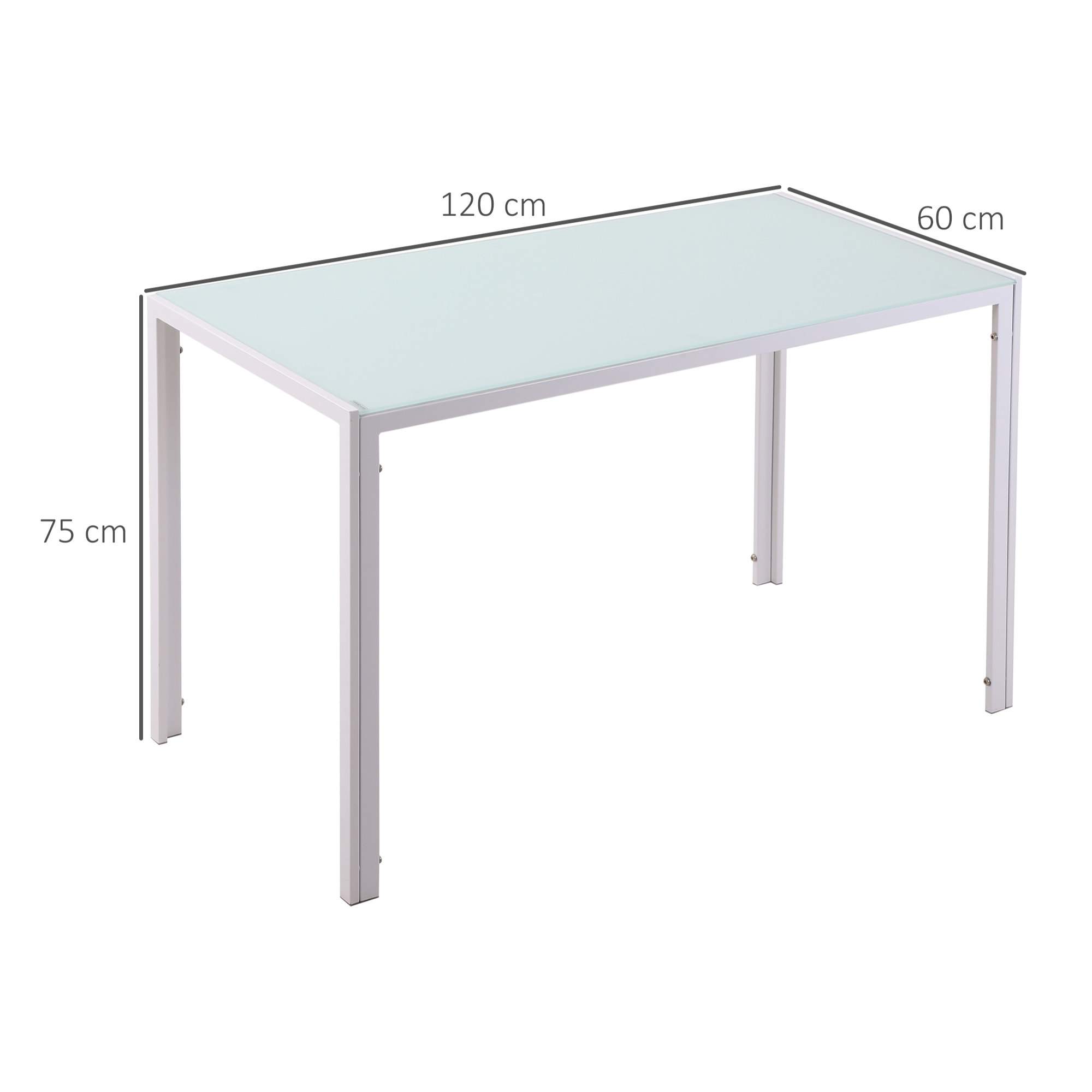 Table à manger 4 personnes - table de salle à manger dim. 120 x 60 x 75 cm - verre trempé 6 mm acier blanc