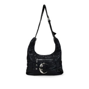 Bolso de hombro negro con maxi hebilla