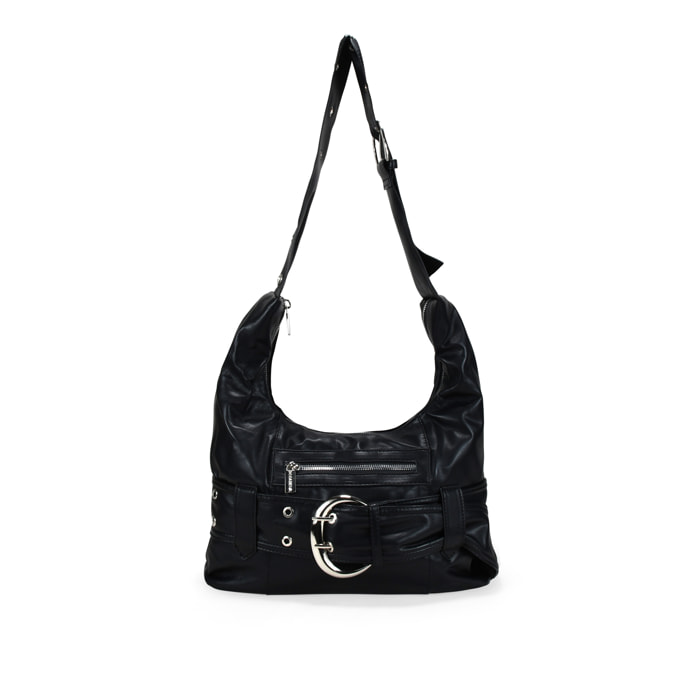 Bolso de hombro negro con maxi hebilla