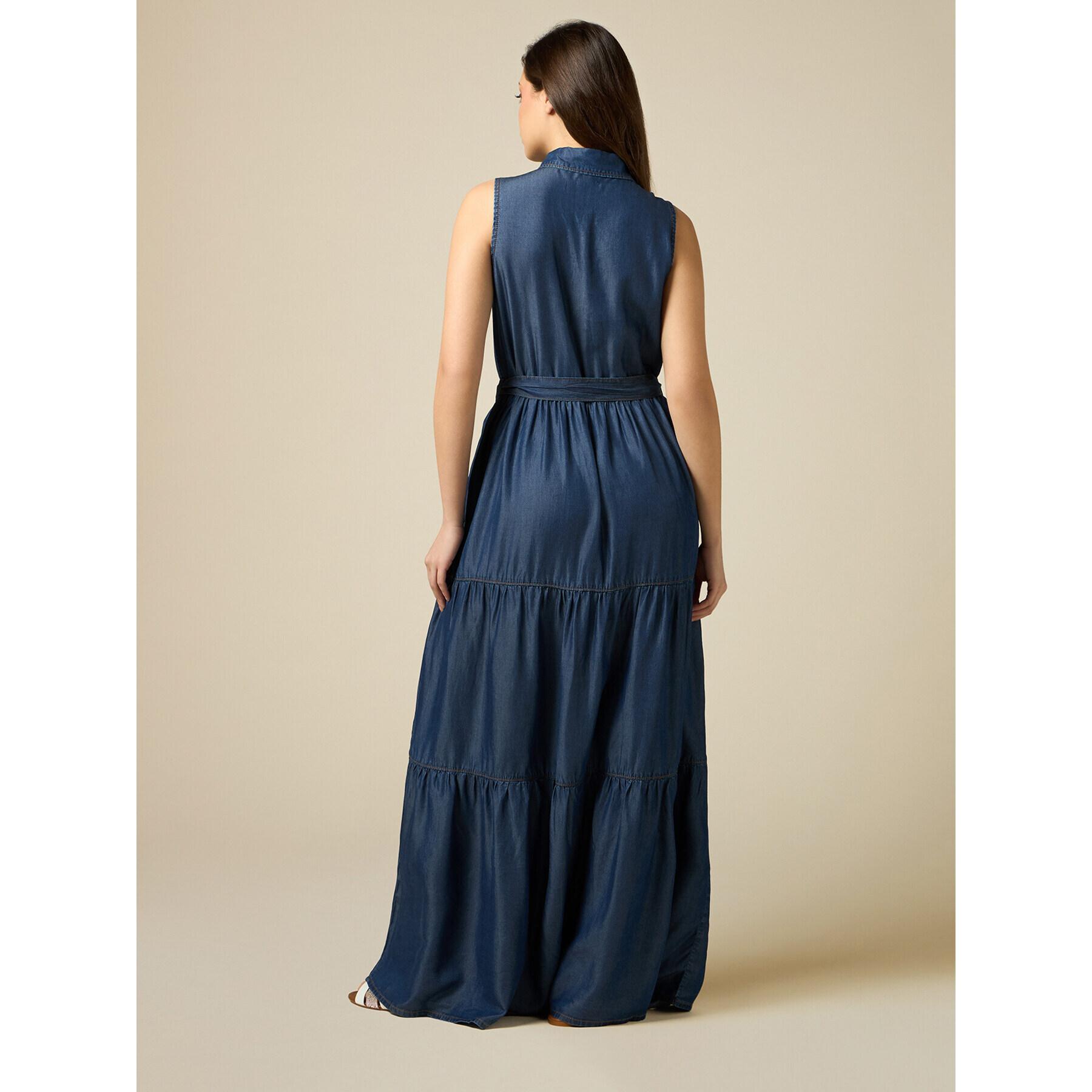 Oltre - Vestido camisero sin mangas de tencel - Azul