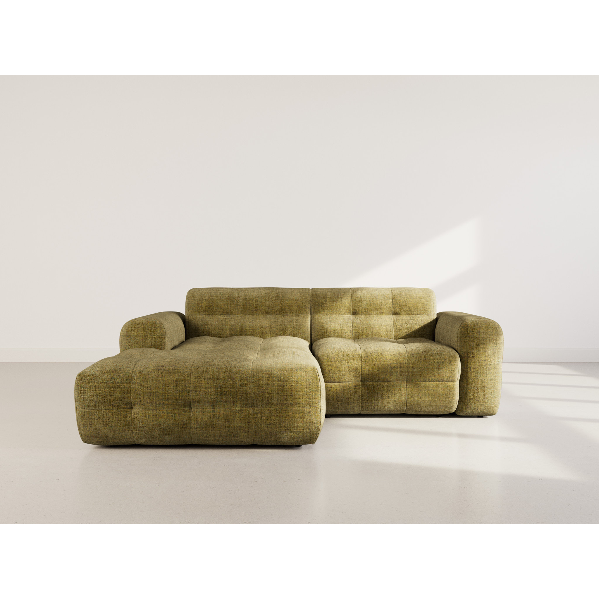 Diane - Canapé d'angle gauche 4 places en velours texturé - Vert Kaki