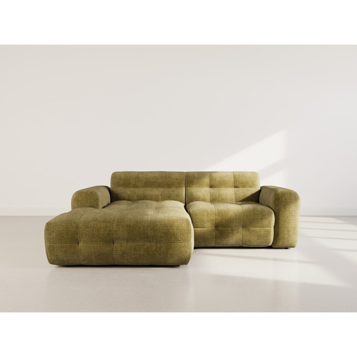 Diane - Canapé d'angle gauche 4 places en velours texturé - Vert Kaki