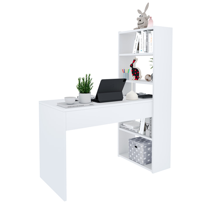 Scrivania Con Libreria Reversibile Salvaspazio Kirkensen Scrittoio Scaffali Laterali Mobile Desk Postazione Pc Studio 120 x 144 x 53 cm Bianco