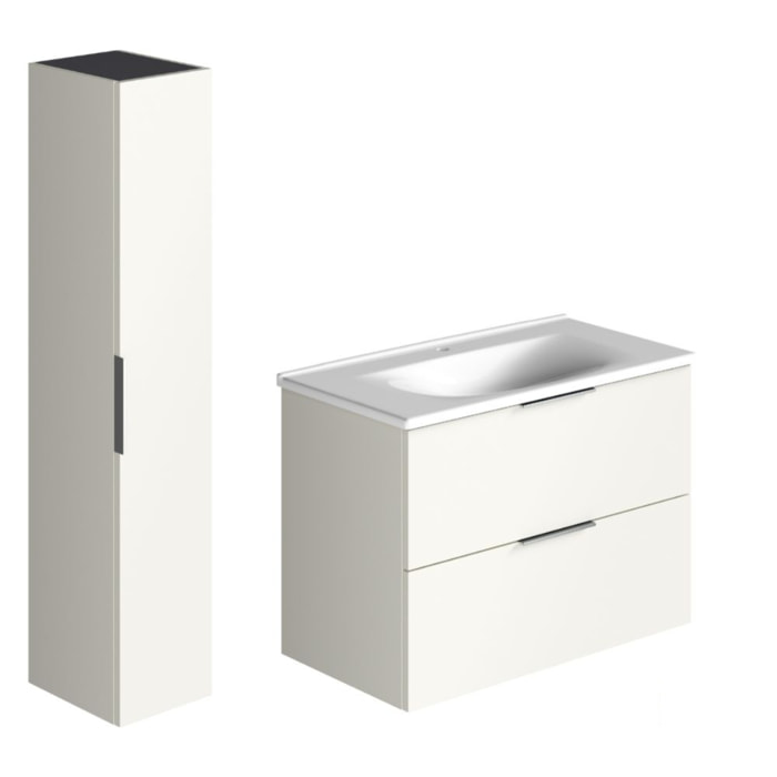 Meuble vasque 90 cm BURGBAD Olena blanc brillant + colonne de salle de bain