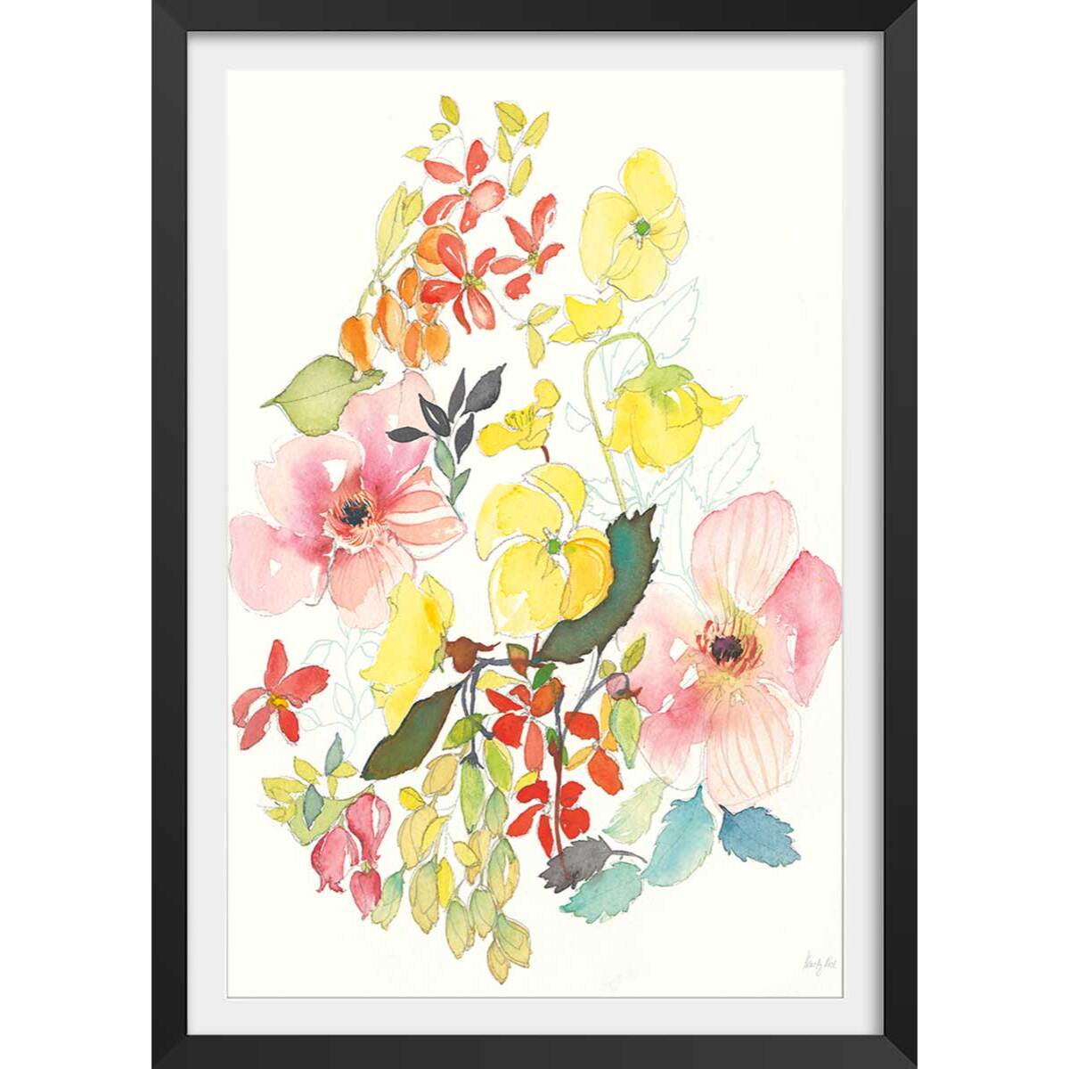 Affiche fleurs Boutons d'or Affiche + cadre en bois - Noir