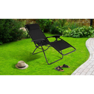 Fauteuils de jardin Relax inclinables noirs - lot de 2
