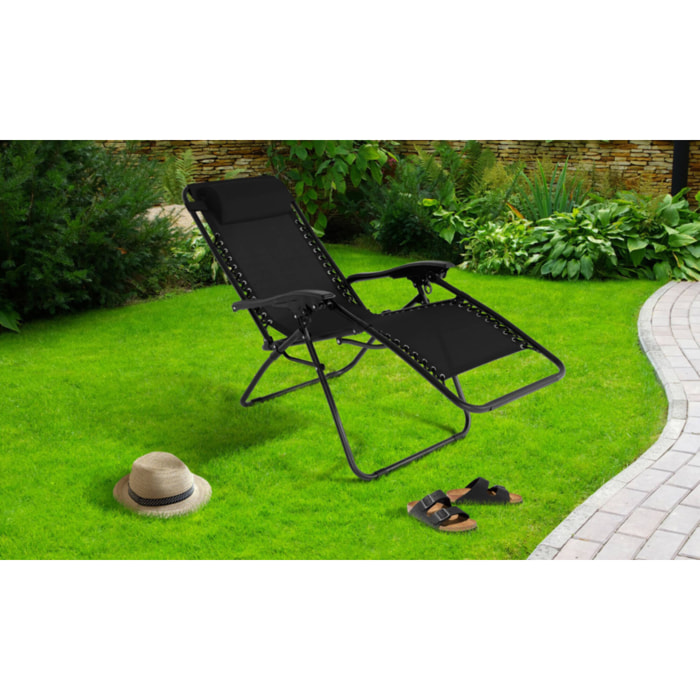 Fauteuils de jardin Relax inclinables noirs - lot de 2