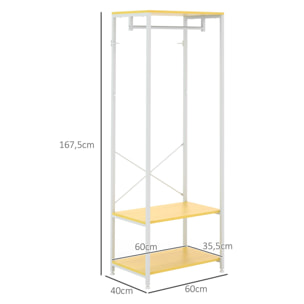 Perchero con Zapatero Perchero Entrada Recibidor con Riel Colgante y 2 Estantes de Almacenamiento para Pasillo Dormitorio 60x40x167,5 cm Natural y Blanco