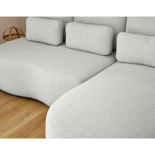 Mahina - canapé d'angle droit - 4 places - convertible avec coffre - en tissu bouclette - Gris clair