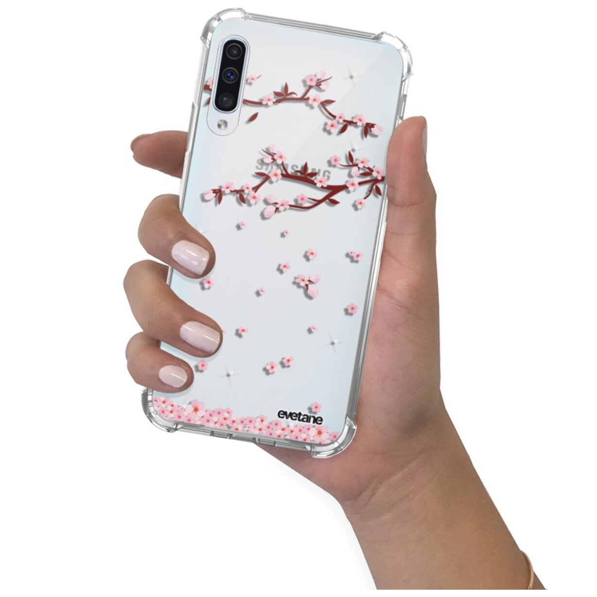 Coque Samsung Galaxy A20e anti-choc souple angles renforcés transparente Chute De Fleurs Evetane.