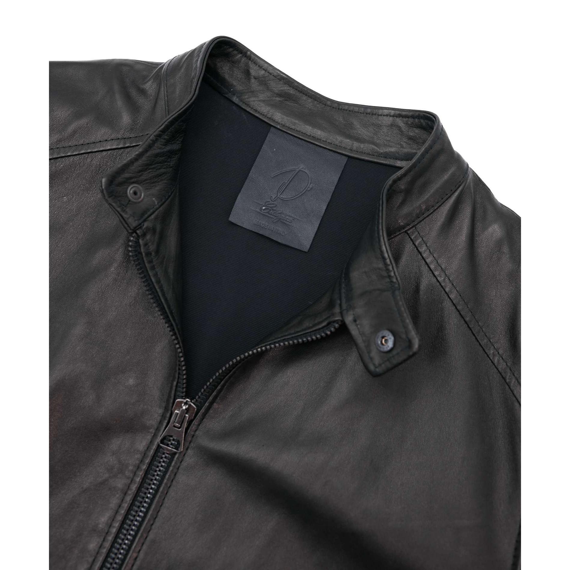 Giubbotto biker in pelle naturale nera collo coreana