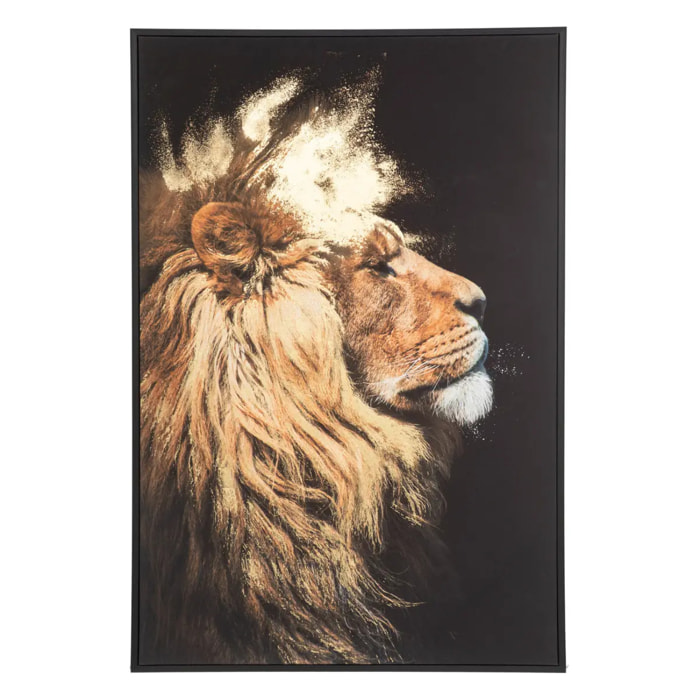 Toile imprimée encadrée "Lion" - bois - 60x90 cm