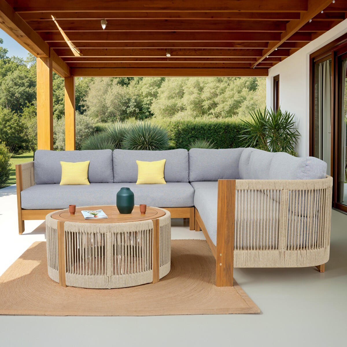 Salon de jardin d'angle 5 places en bois FSC - PRAIA