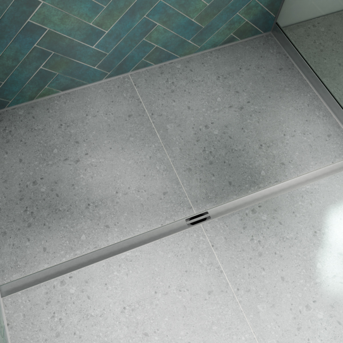 Pack receveur de douche pré-penté 164 x 120 x 4,7 cm WEDI Fundo Flex béton + bonde horizontale + écoulement linéaire + support + colle 610 + kit d'étancheité
