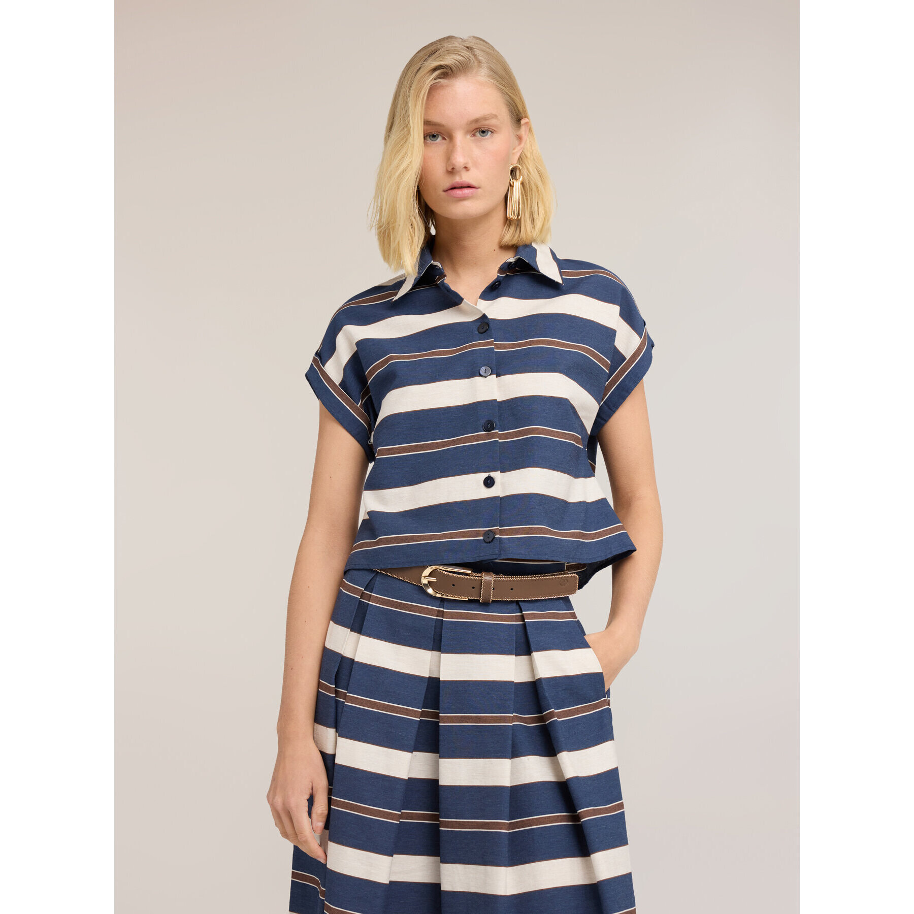 Motivi - Camisa boxy de mezcla de algodón a rayas - Azul