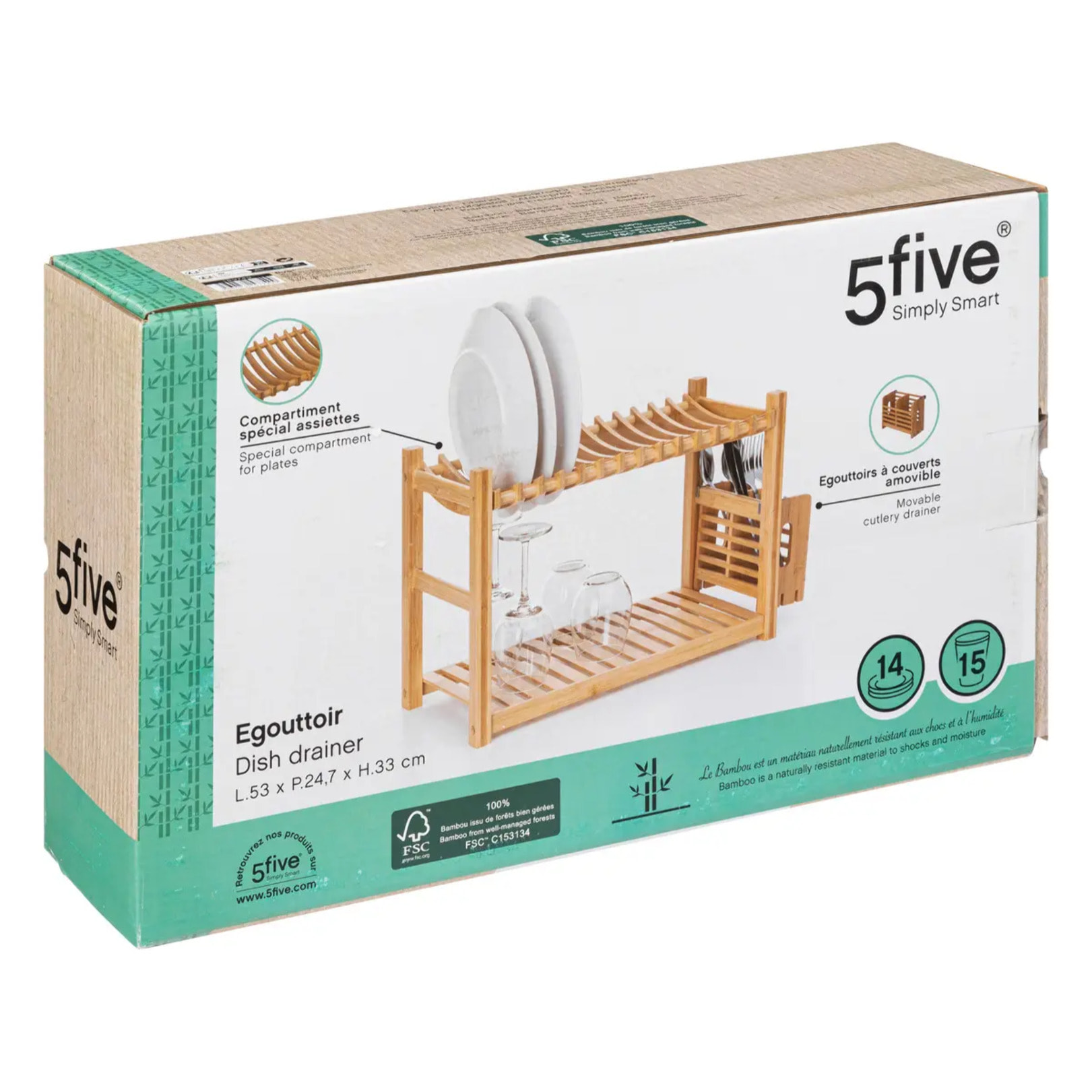 Égouttoir 2 niveaux et couverts bambou