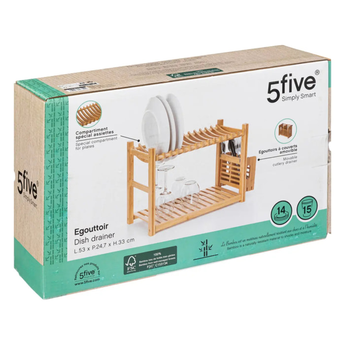 Égouttoir 2 niveaux et couverts bambou