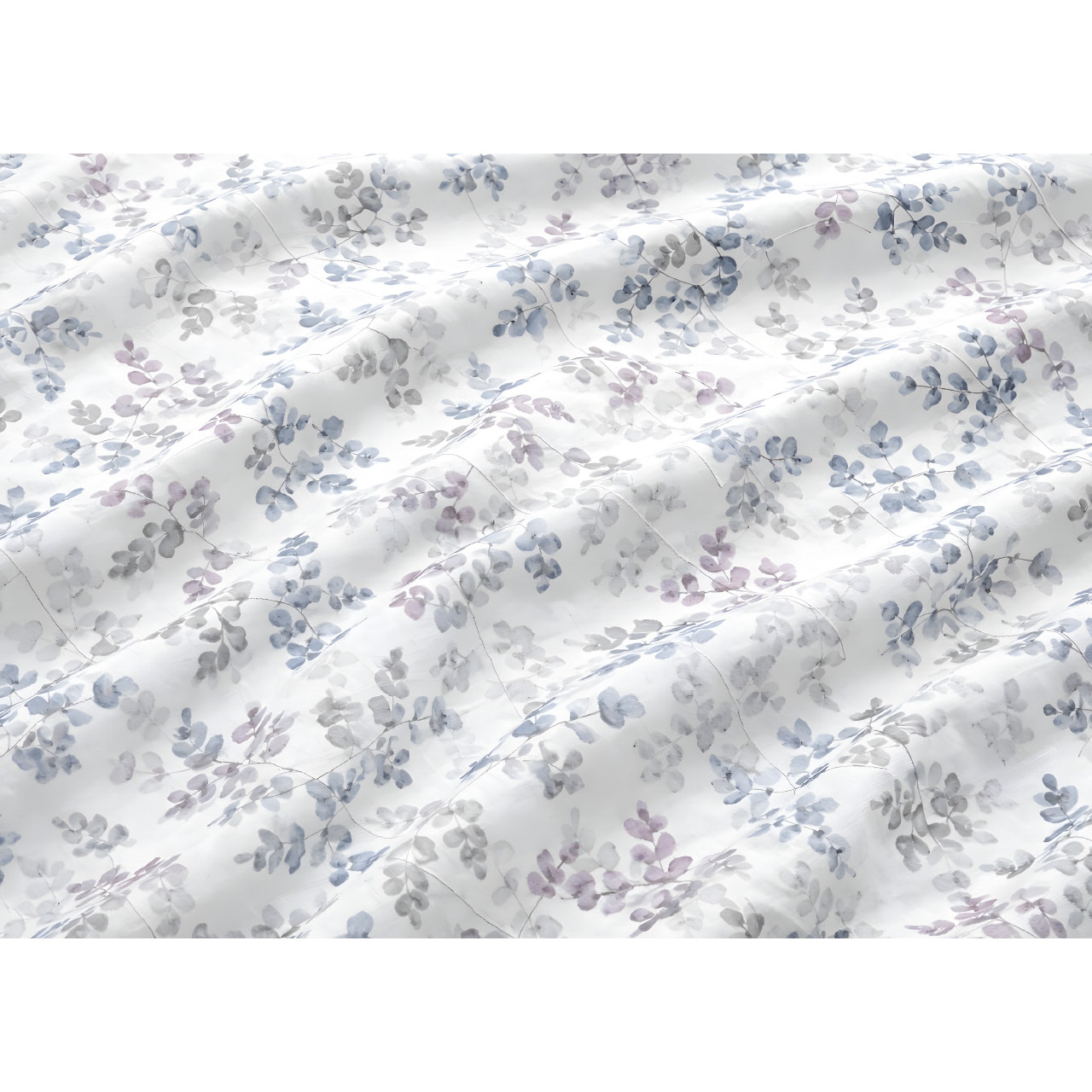 Parure Copripiumino 100% Cotone Made In Italy Fantasia Floreale Disegno Petalo Azzurro