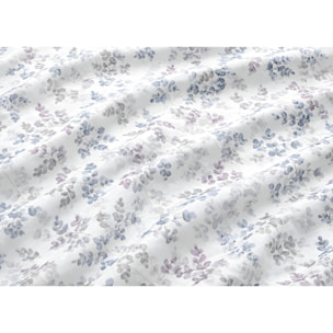 Parure Copripiumino 100% Cotone Made In Italy Fantasia Floreale Disegno Petalo Azzurro