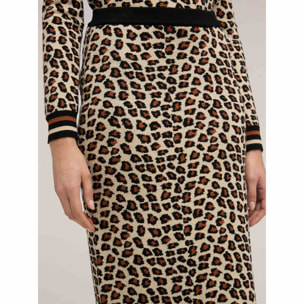 Motivi - Gonna tubino in maglia fantasia animalier - Beige