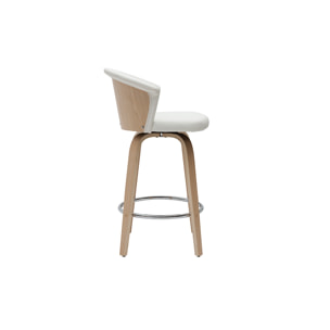 Tabouret de bar design pivotant blanc et bois clair H65cm ALBIN