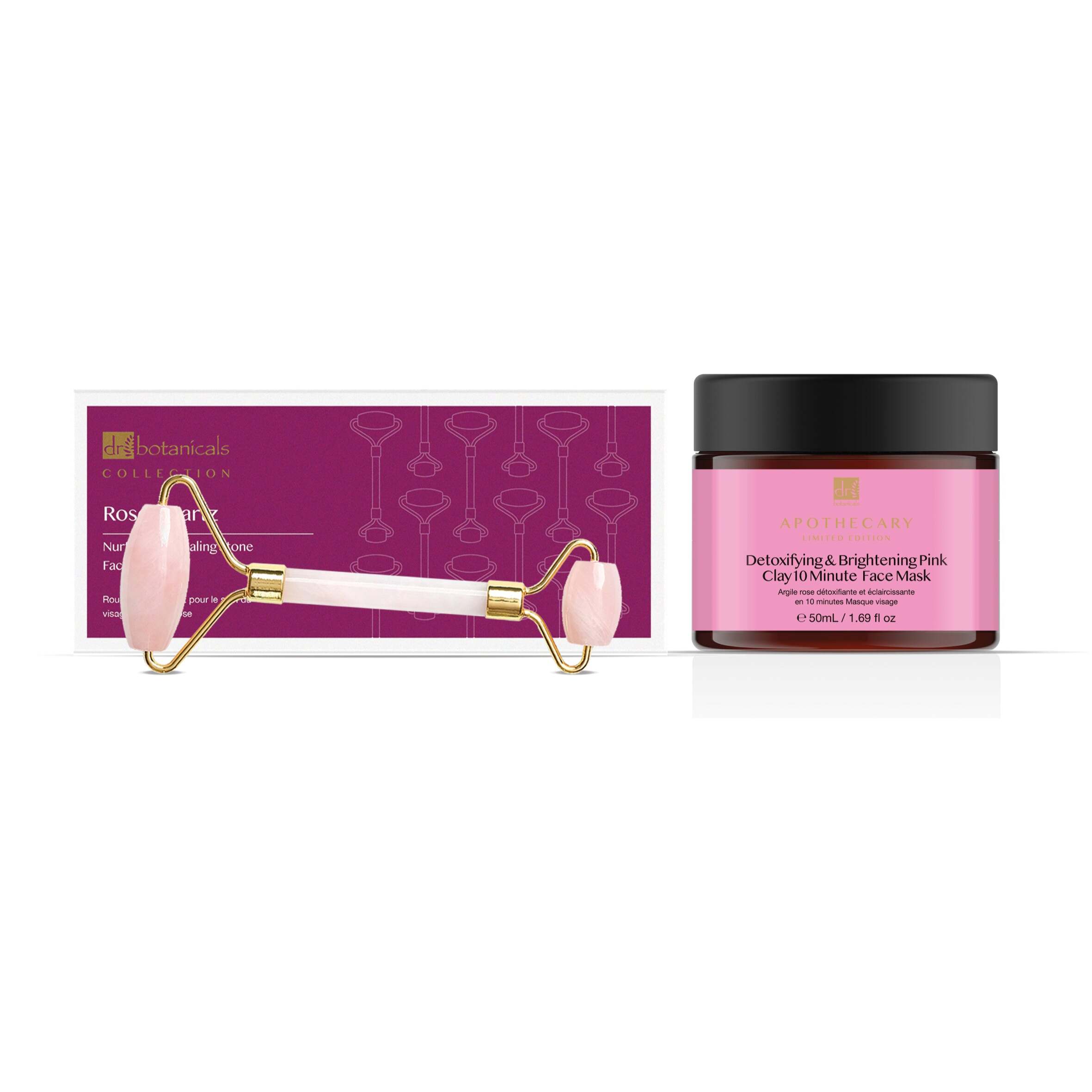 Mascarilla Facial de 10 Minutos de Arcilla Rosa Desintoxicante e Iluminadora + 
Rodillo Facial de Piedras Curativas y Nutritivas de Cuarzo Rosa (Mango de Oro Rosa)