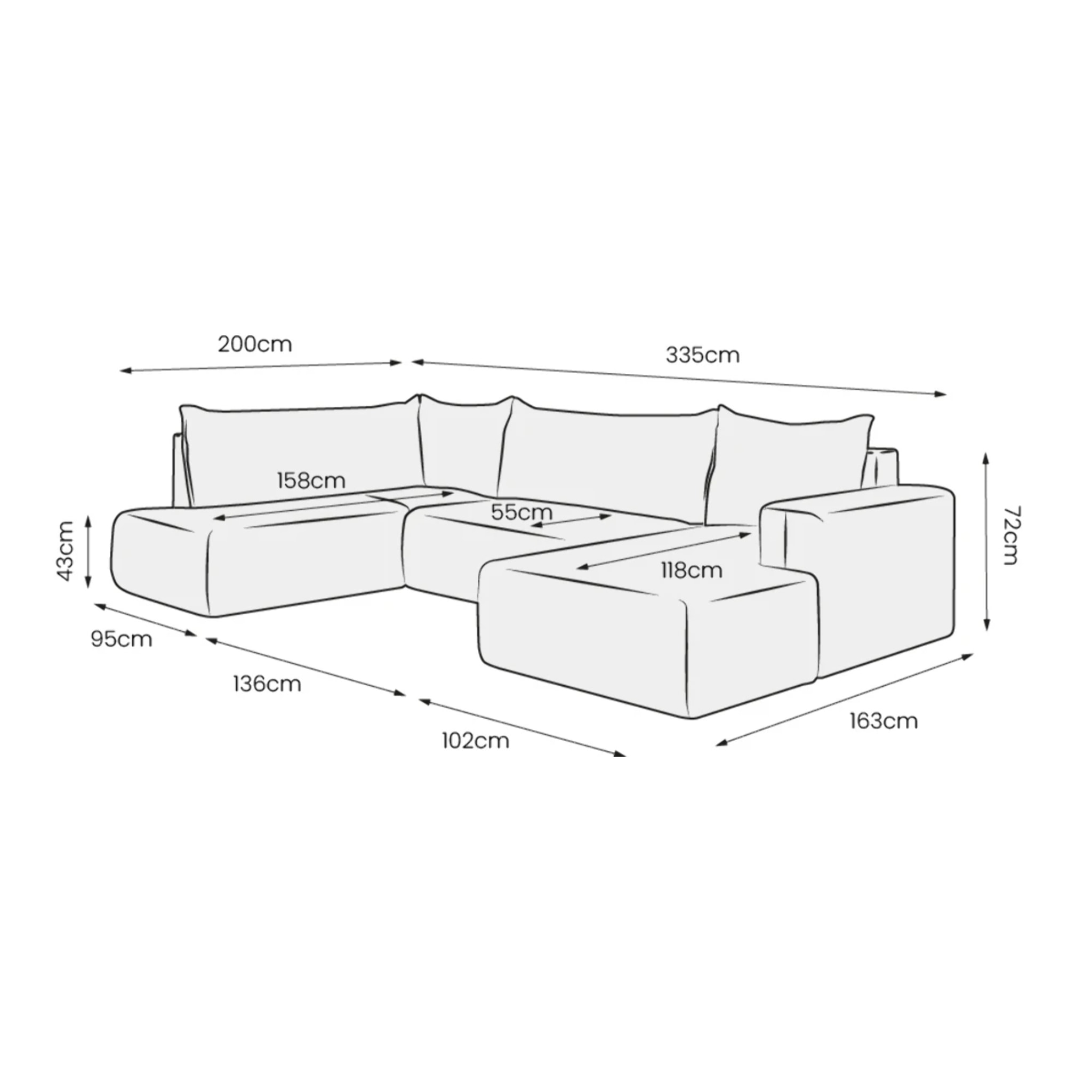 NALA - Canapé panoramique gauche 5 places en tissu beige