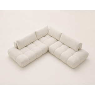 Yulin - Canapé d'angle L 5 places convertible avec coffre en tissu bouclette - Beige