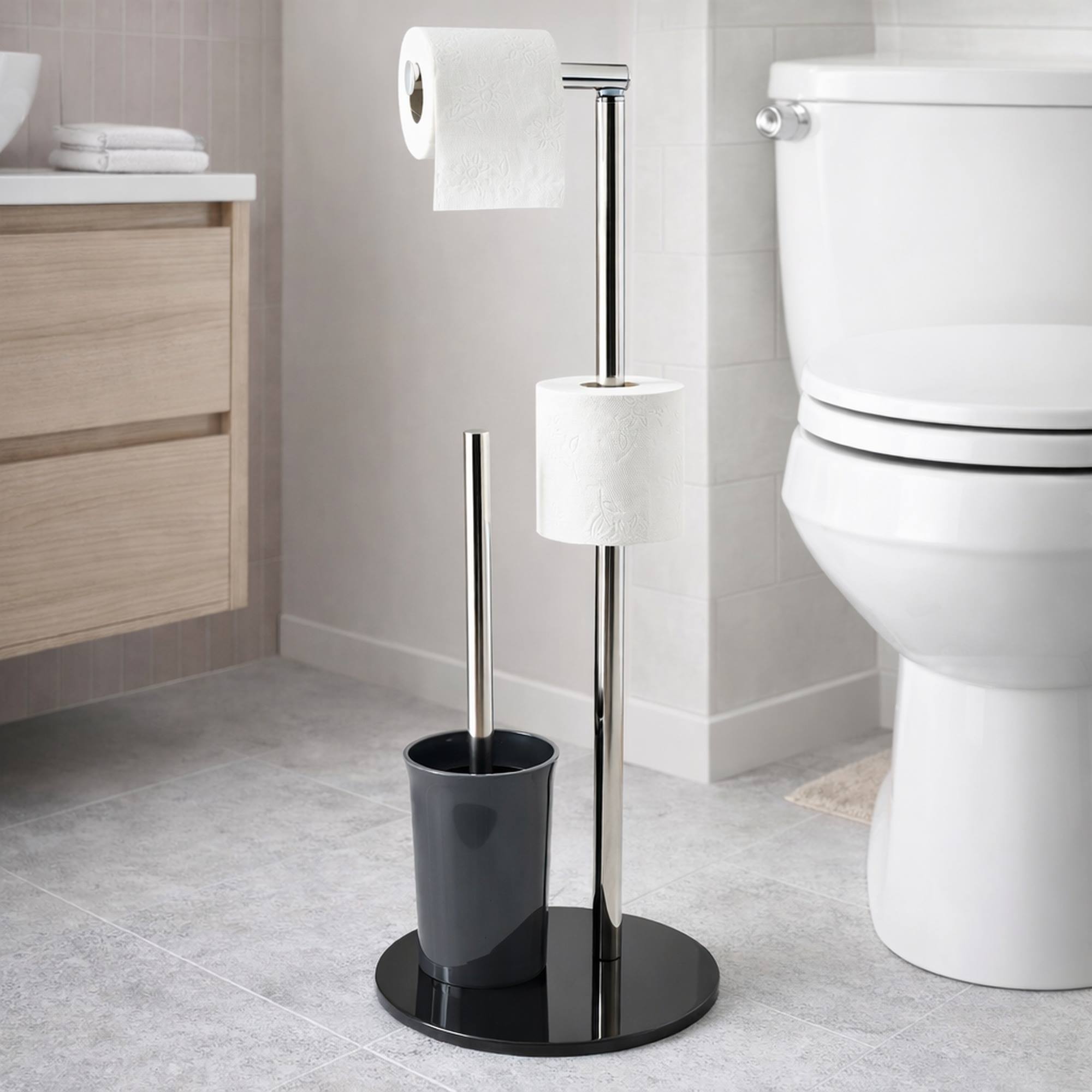 Escobillero de WC en Vidrio, Acero inoxidable y plástico en color Gris