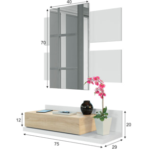 Mobiletto Per Ingresso Con Cassetto Specchio Sospeso Mobile Di Design Moderno Con Vano Porta Accessori Corridoio Soggiorno 75x116x29 Cm Rovere Bianco