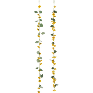 J-Line guirlande Fleurs + Feuilles - plastique - jaune/vert - 2 pcs