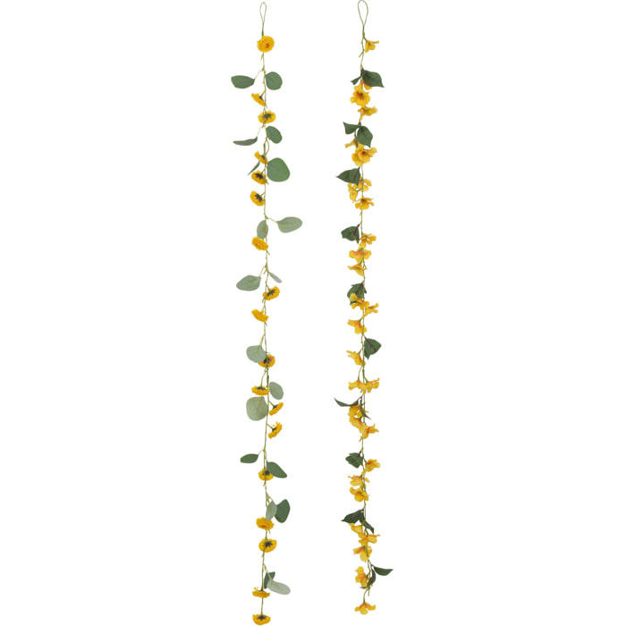 J-Line guirlande Fleurs + Feuilles - plastique - jaune/vert - 2 pcs