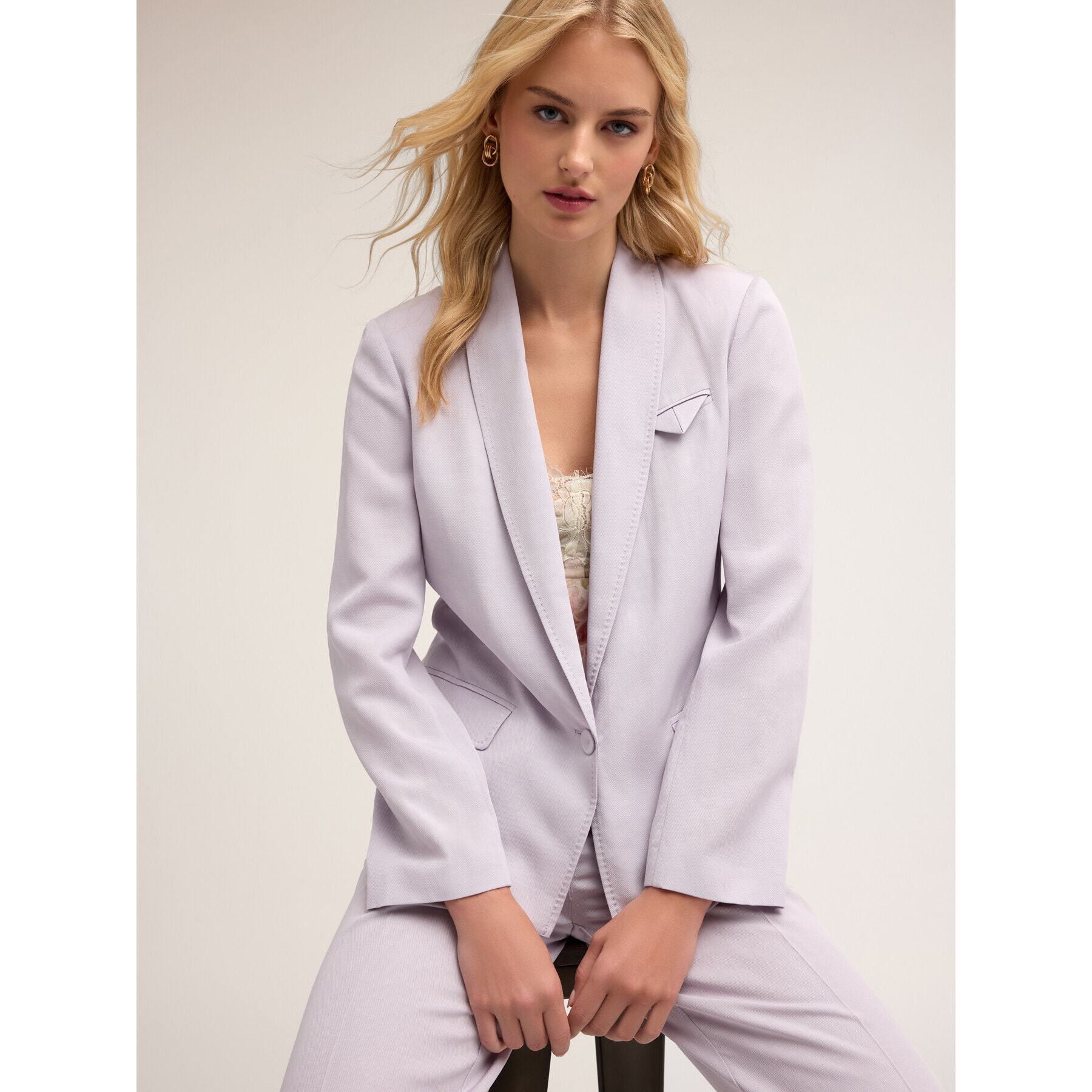 Motivi - Chaqueta de un solo botón en mezcla de lino y lyocell - Violeta