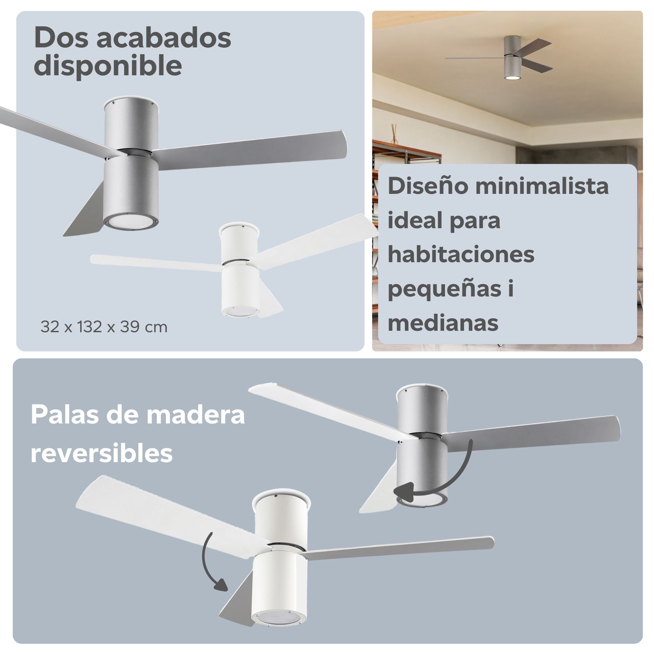 FORLIGHT Ventilador IP20 Formentera E27 23W Gris Blanco