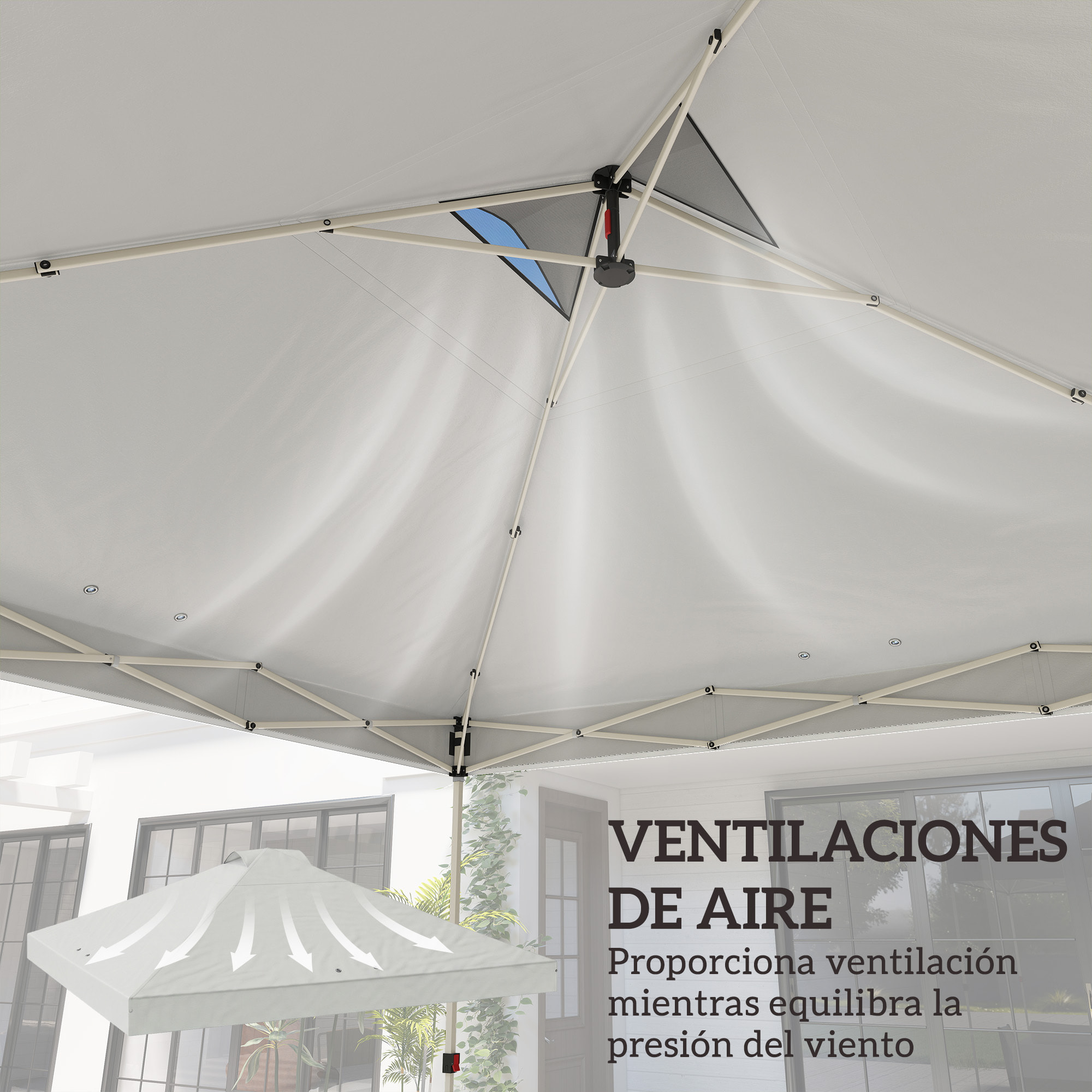 Toldo de Pérgola de Recambio 3x3 m Techo de Repuesto para Carpa Plegable de Jardín de Tela Oxford 210D con 8 Orificios de Drenaje y Doble Ventilación Protección UV 50+ SOLO TOLDO Blanco