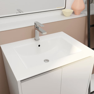 Pack Meuble Salle de Bains 60cm Laqué Blanc 2 portes avec Vasque Céramique Blanche - XENOS