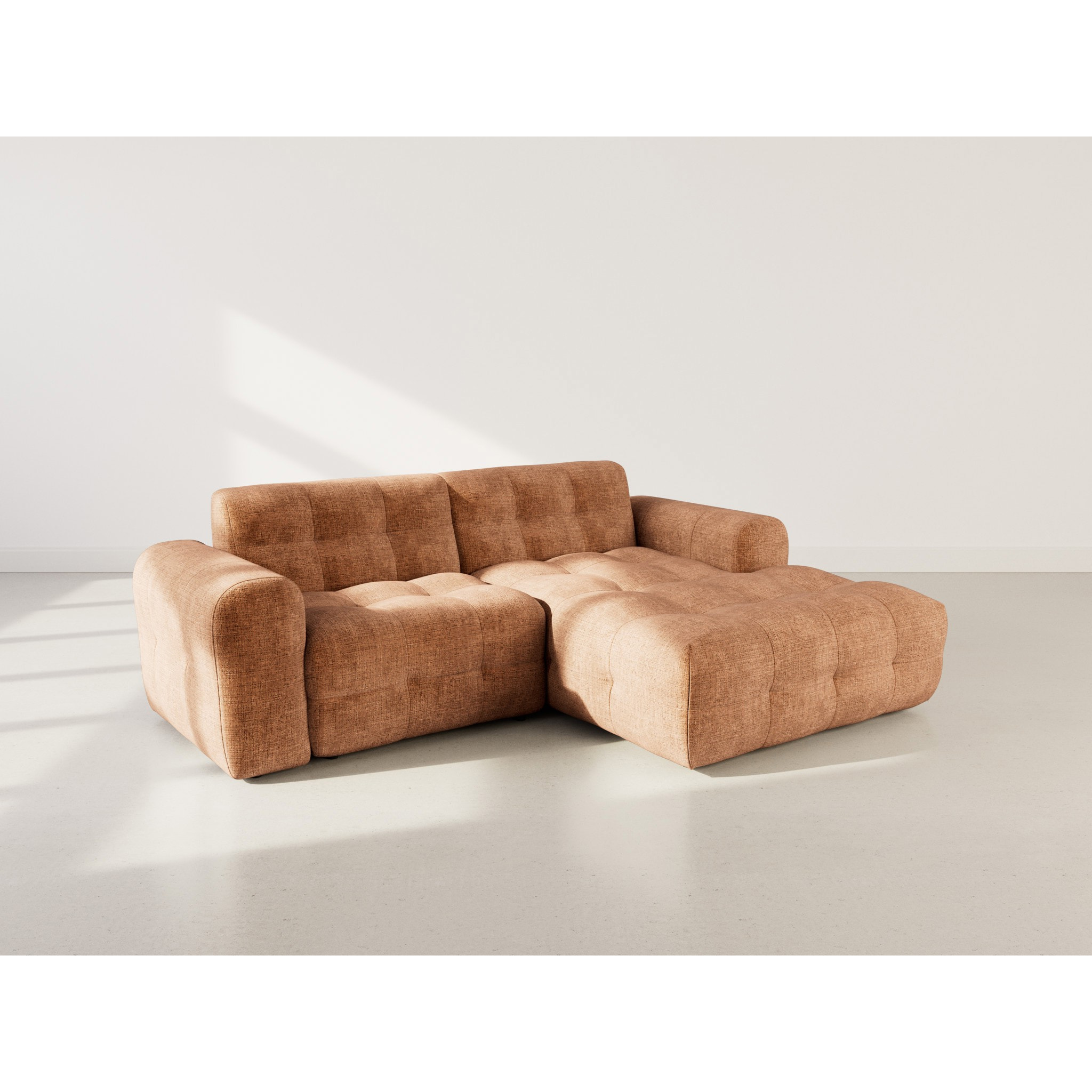 Diane - Canapé d'angle droit 4 places en velours texturé - Terracotta