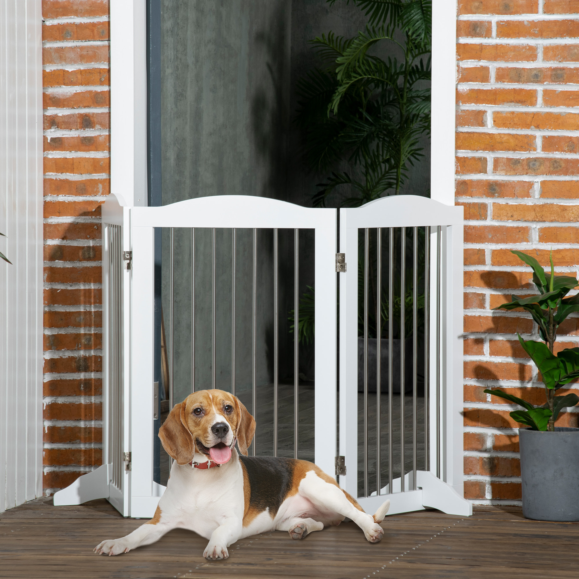 Barrera de Seguridad para Perros Plegable 154x30x80 cm con Soporte de Pie Blanco