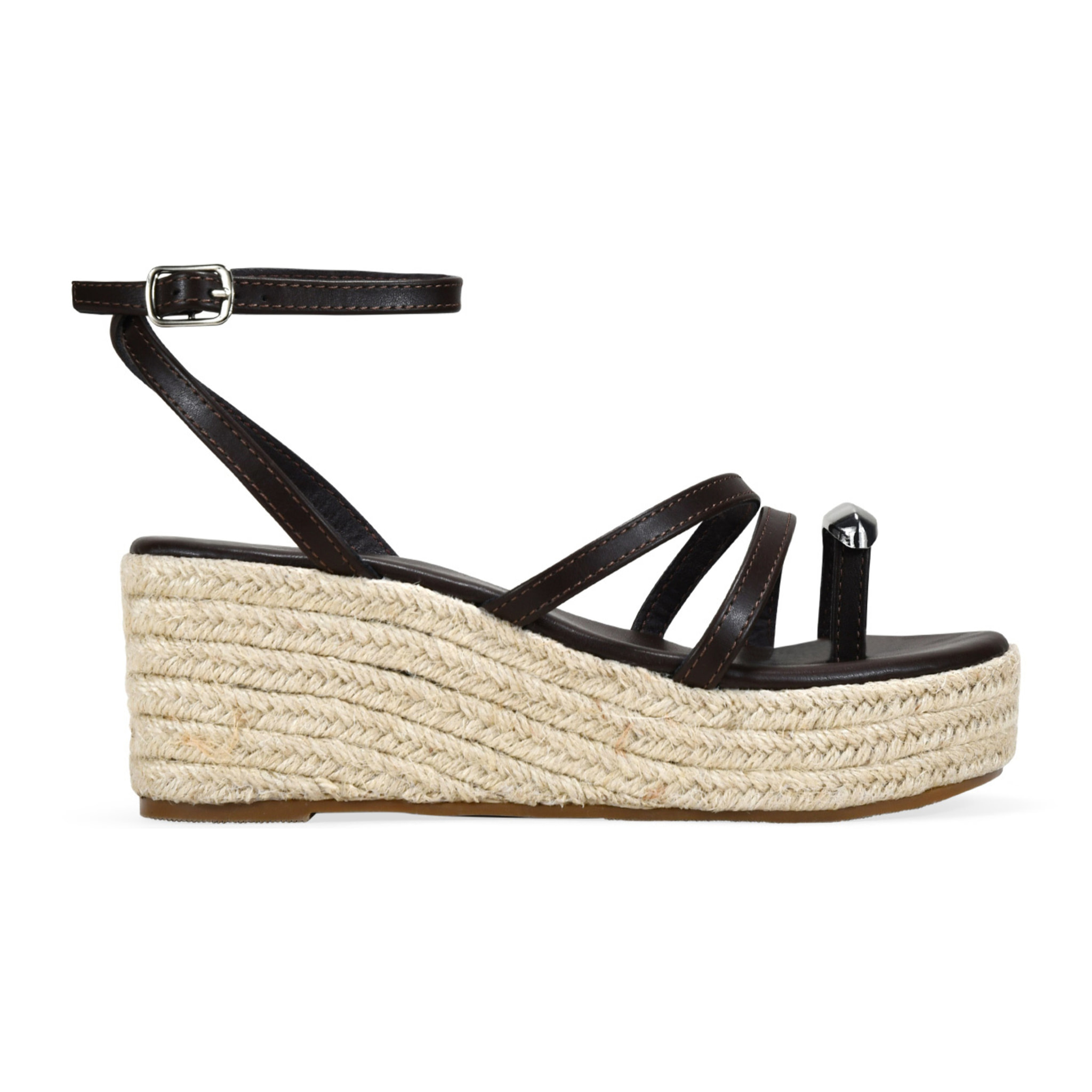 Sandalias de cuña marrones en esparto