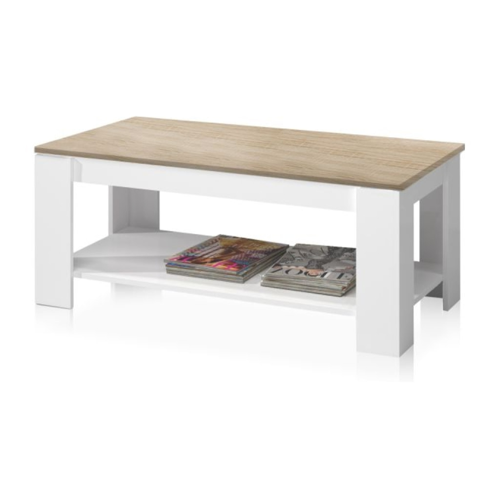 Mesa de centro elevable Ambit Blanco Artik (Blanco Mate) - Roble Canadian