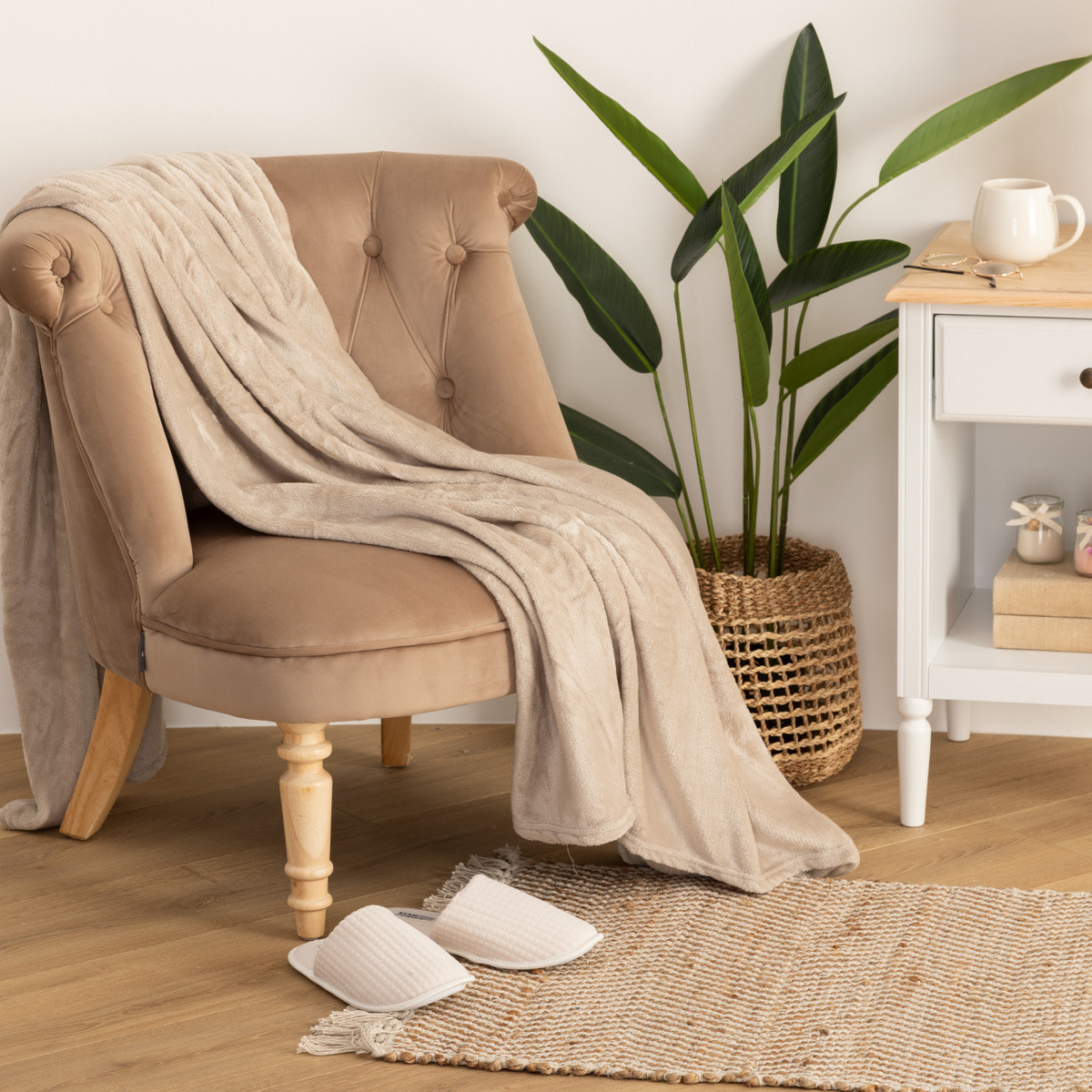 Plaid - flanelle - beige - 130x180 cm