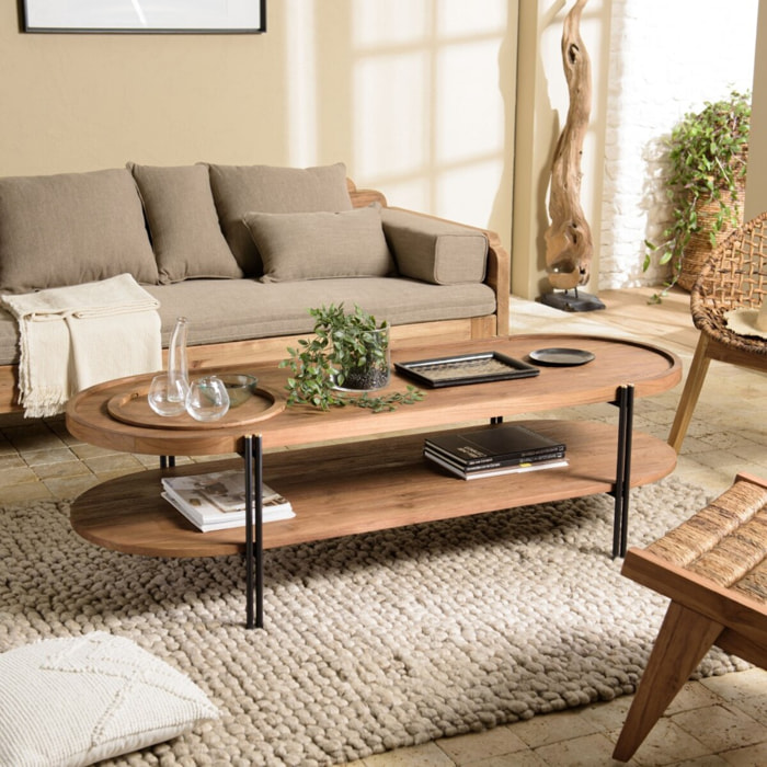 SIXTINE - Table basse ovale 2 niveaux plateau amovible