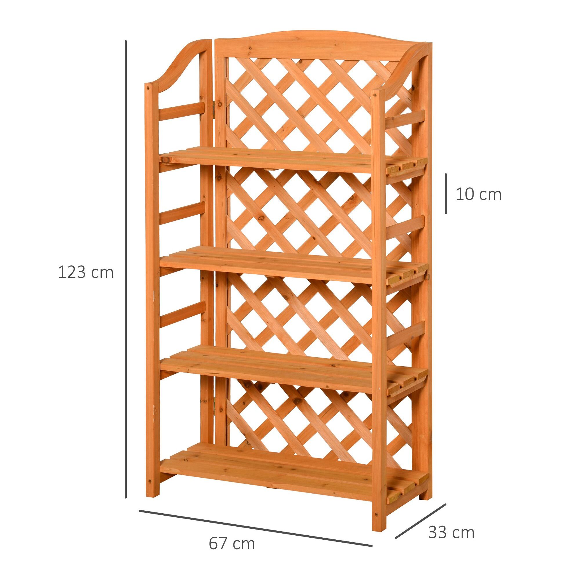 Étagère à fleurs pliable - 4 étagères à lattes réglables - pan arrière treillis - bois sapin pré-huilé