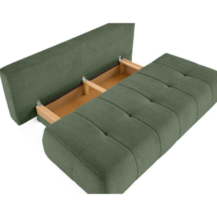 Bowie - canapé 3 places convertible coffre + coussin rond inclus en tissu texturé - Vert