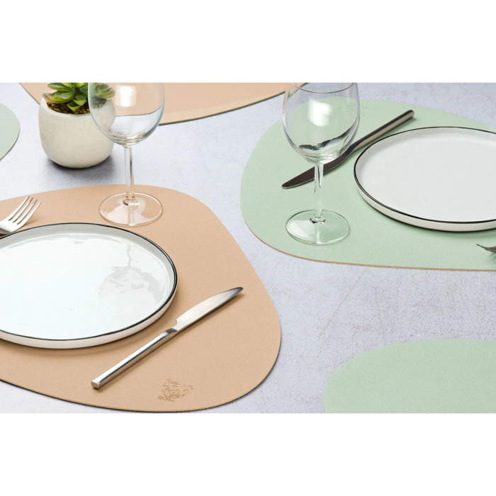 Set de table curve réversible - 6 pièces - Cuir recyclé rose pâle et vert pâle