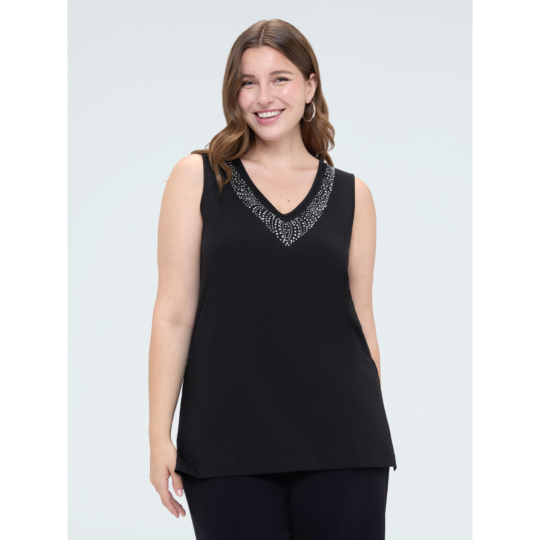 Fiorella Rubino - Top in cotone con strass - Nero