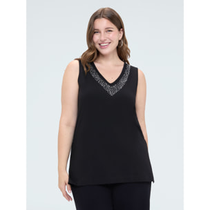 Fiorella Rubino - Top in cotone con strass - Nero