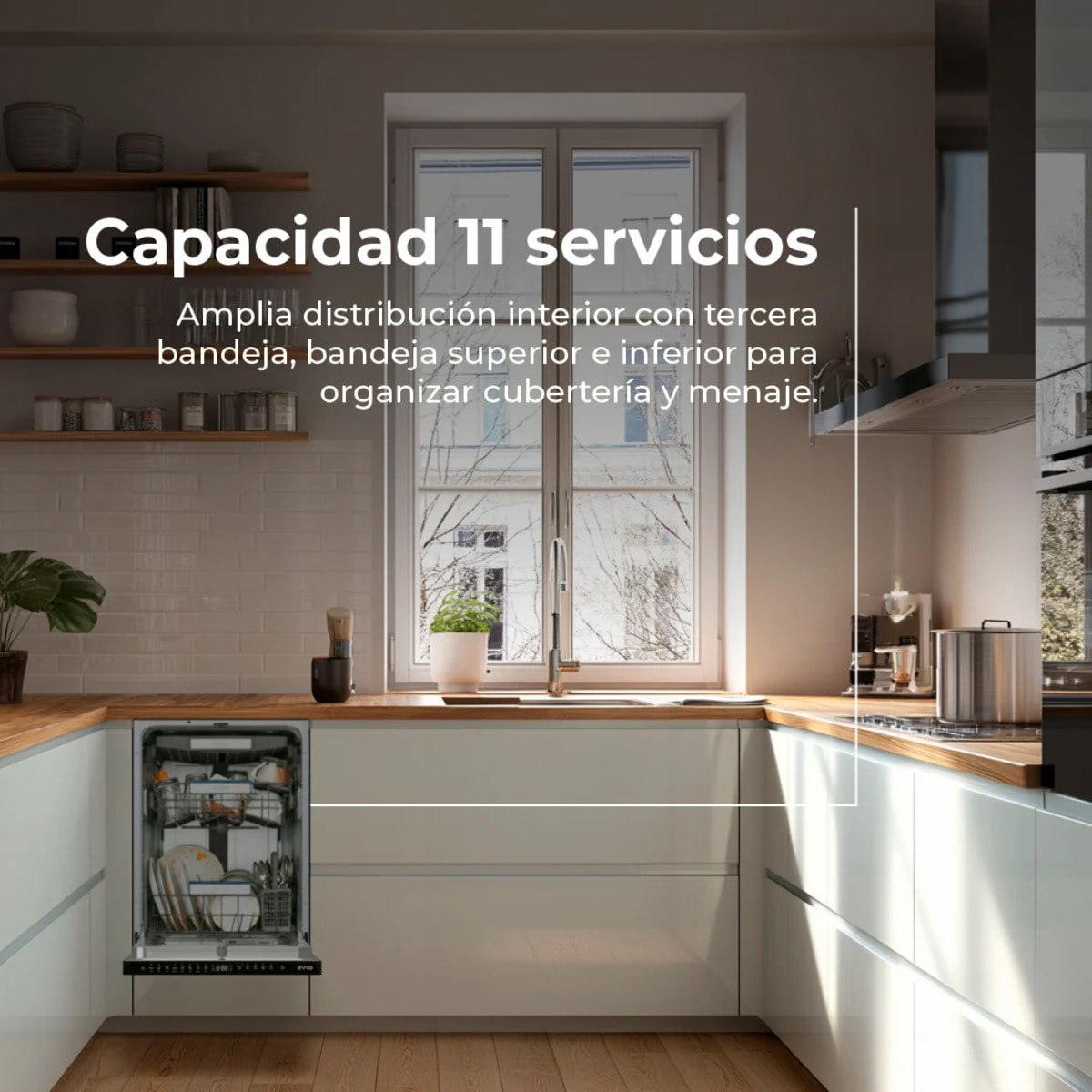 EVVO Di.4 Slim Lavavajillas Integrable 45cm Panelable 11 Cubiertos 8 Programas