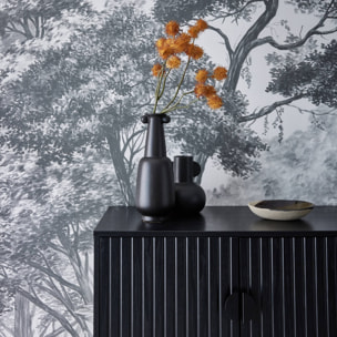 Buffet effet bois à rainures noires. buffet haut. vaisselier. deux portes et une étagère BAZALT 80cm