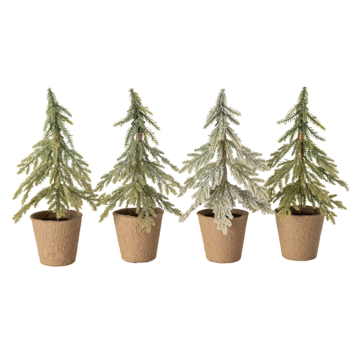 J-Line Sapin De Noël En Pot Polyéthylène Vert Foncé/Naturel Assortiment De 4